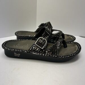 Alegria By PG Lite Women's Black Silver Buckle Sandals Shoes 8.5-9 EU 39